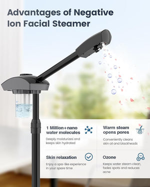 Kingsteam Professional Ozone Nano-Ionic Facial Steamer | Deep Cleansing Hydrating | Salon Home Spa Face Steamer | Pore Cleanser | 60-Min Timer | 360¡Æ Swivel | Esthetician Favorite Tool, Black
