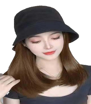 Detachable women's wig hat autumn summer bucket fisherman hat medium length hair with inner buckle collarbone wig