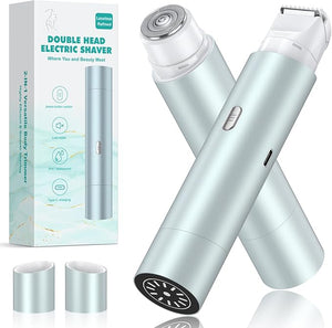 Bikini Trimmer for Women, Dual Head Face Shaver Body Hair Trimmmer, IPX7 Waterproof Womens Electric Razor for Legs, Lake Green