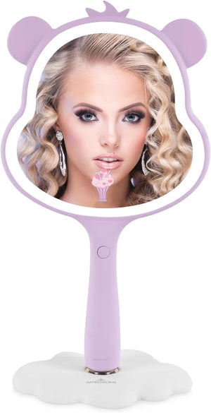 Impressions Vanity Care Bears Share Bear LED Handheld Makeup Mirror for Desk Lighted Travel Makeup Mirror with Detachable Standing Base Ultra Bright Adjustable Lighting and Figural Shaped (Purple)