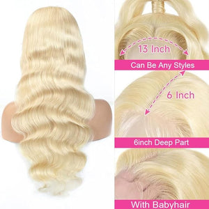 613 13x6 Lace Front Wig Human Hair Pre Plucked Blonde Wig Human Hair 200 Density Body Wave HD Lace Front Wigs Human Hair for Women 613 HD Lace Frontal Wig 13x6 613 Blonde Human Hair Wig 32Inch