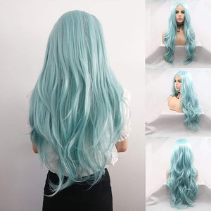 xiweiya Mint Green Lace Front Wig Long Body Wavy Blue Wigs Heat Resistant Fiber Hair 1x12 Tpart lace wig Middle Part Mermaid Natural Hairline Wig Drag Queen Full Wig Cosplay Makeup Hairstyle 24inch