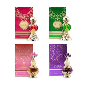 Khadlaj Malika Collection for Women 4 Pc Perfume Oil Set (Red + Green + Pink Musk + Purple Musk) 0.67 Ounce ¡¿ 4