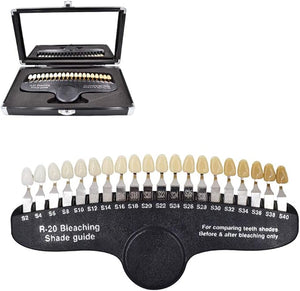 Professional 3D R-20 Teeth Whitening Shade Guide Dental 20 Colors Tooth Bleaching Shade Chart with Mirror Aluminum Case