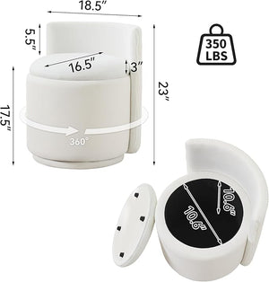 Velvet Vanity Chair with Storage, 360¡Æ Swivel Makeup Chair with Wave Back, No Assembly Small Accent Stool for Bedroom, Dressing, Living Room, White