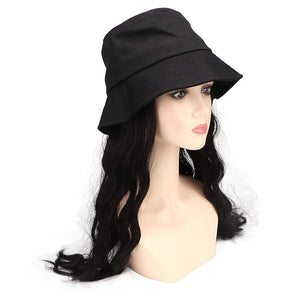 Women's Wavy Wig with Detachable Hat Medium Curly Artificial Silk Wig for Daily Party Use Black Brown