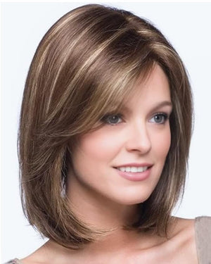 SEVENCOLORS Short Brown Mixed Blonde Bob Wigs for White Women Shoulder Length Synthetic Hair Wigs with Side Bangs Straight Blonde Highlights Women¡¯s Wig