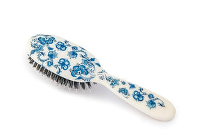 Rock &amp Ruddle Natural Mixed Boar Bristle Hair Brush for Women and Kids (Small/Travel Size 17.5cm - Perfect for Wet or Dry Hair Detangling Smoothing Blowdrying - Made in UK - Pretty Blue