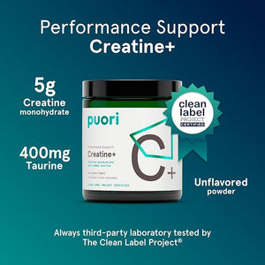 Puori Creatine Monohydrate Powder with Taurine - Unflavored Creatine Powder Pre-Workout Supplement for Men &amp Women - Muscle Builder Enhanced Workout Performance &amp Strength Building - 60 Serv