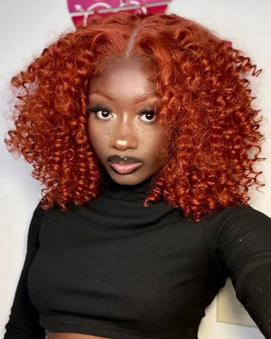 ANNIVIA Lace Front Curly Wigs for Black Women Ginger Short Curly Lace Front Wig Pre Plucked with Babyhair Natural Looking Synthetic Kinky Afro Short Curly Frontal Hair Wig 16inch£¨Ginger13¡¿4£©