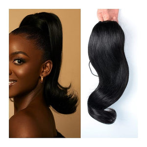 Hair Accessories Ponytail Hair Extensions Brazilian Human Hair 12-18 Inch Tail Warped Ponytail Wig with Drawstring Ponytail Barrette Hair Pieces For Women(16inch 100g)
