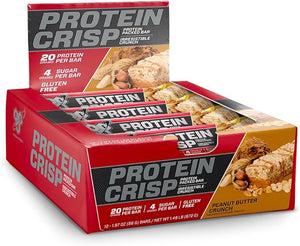 BSN Protein Crisp Bar Peanut Butter Crunch 20 Gram Protein Snack Bars with Whey and Fiber Gluten-Free Crunchy Energy Bars for Workout Fitness On-the-Go 12 Count