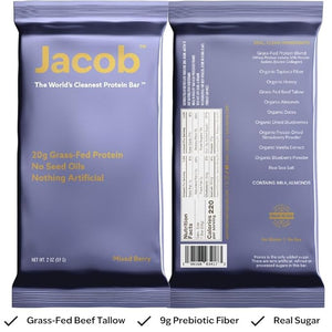 Jacob Bar Protein Bars Mixed Berry (9 Bars Total) - 20g Grass-Fed Protein No Seed Oils Nothing Artificial