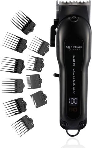 Supreme Trimmer Pro Clipper All Metal w/Taper Blade | 300 Min Run Time Professional Hair Clipper Set Cordless Beard Trimmer | STC5030 Black