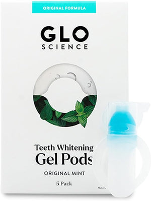 GLO Science Teeth Whitening Gel Pods ? Safe Effective Whitener with Silicon Brush 6% Hydrogen Peroxide ? Fastest Way to Whiter Teeth Sensitivity Free ? Mint Flavor (Pack of 5)