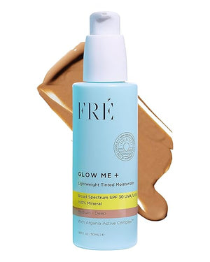 Tinted Mineral Sunscreen with Non-Nano Zinc Oxide SPF 30 Face Moisturizer GLOW ME by FRE Skincare (Medium-Deep) - Hydrating Lightweight Face Cream for Smoother &amp Glowing Skin - Reef-Safe Sunscre