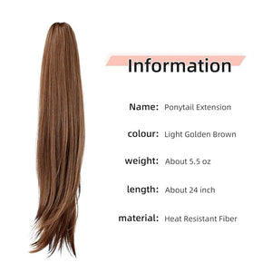 Ponytail Extensions, 24" Long Wavy Synthetic Hairpieces, Brown