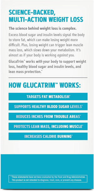 GNC Total Lean GlucaTrim 120 Capsules Caffeine Free 60 Servings