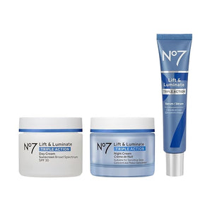 No7 Lift &amp; Luminate Triple Action Skincare Set - Broad Spectrum Anti Aging Day Cream SPF 30 + Vitamin C Wrinkle Serum + Collagen Peptide Brightening Night Cream (3 Piece Kit)