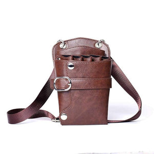 Scissors Pouch PU Leather Salon Barber Hairdressing Scissors Holster Hair Stylist Tools Bag Comb Shear Holster Waist Shoulder Belt (Brown2)