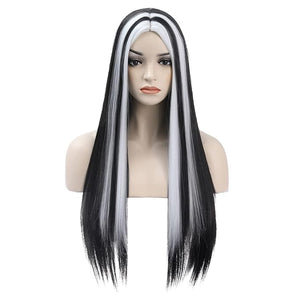 MAGQOO Black White Wig Long Straight Black White Wigs for Women Girls Middle Part Heat Resistant Hight Density Synthetic Wigs