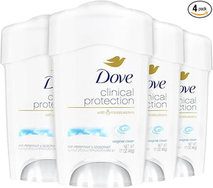 Dove Deodorant for Women Clinical Protection Antiperspirant Original Clean 4-Pack ? Prescription Strength Wetness Protection with ¨ù Moisturizers 1.7 Oz Ea