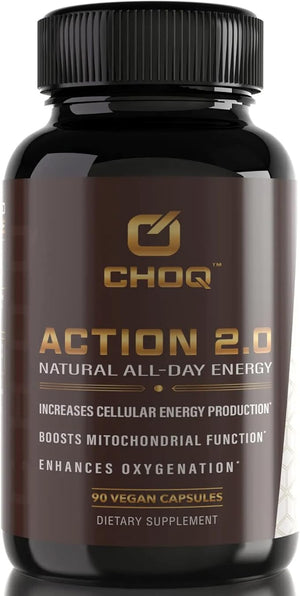 CHOQ Action 2.0 Energy &amp Circulation Support - Rhodiola Rosea Beetroot &amp B12 Supplement - Nitric Oxide Booster for Men &amp Women - Focus &amp Recovery - 90 Capsules