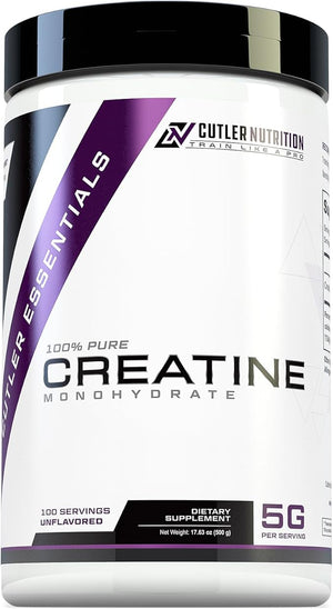Cutler Nutrition Pure Creatine Monohydrate - 5g Per Serving - Premium Muscle Builder Enhances Strength Performance &amp Recovery - Unflavored for Easy Mixing (100 Servings)