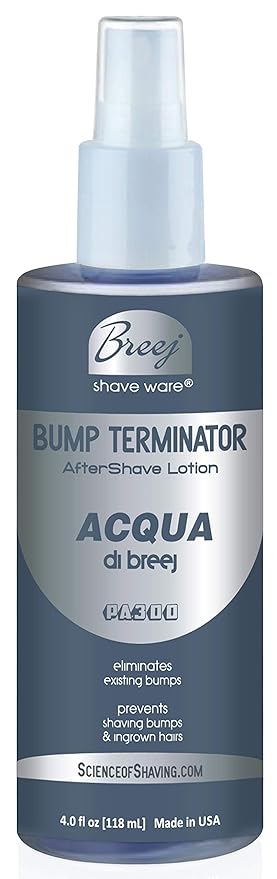 BREEJ Fragranced Anti-Bump Anti-Ingrown Hairs Aftershave Lotion for Smooth Bump Free Skin 4 Oz (ACQUA DI BREEJ PA300)
