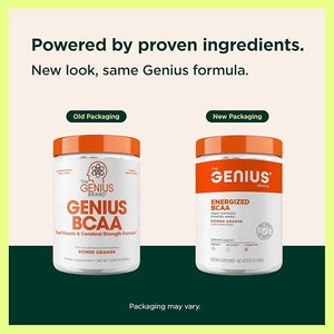 Genius BCAA Powder - 5g Vegan BCAAs L-Glutamine, Cognizin &amp; Rhodiola Muscle Recovery Energy Support 100mg Caffeine Pre, Intra, Post-Workout Nootropic Supplement for Focus &amp; Performance - Orang
