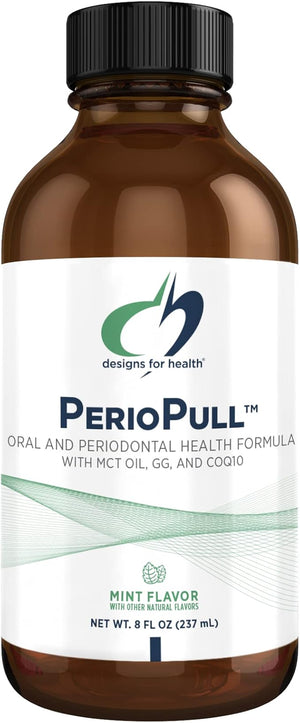 Designs for Health PerioPull - Pulling Oil for Teeth and Gums Fresh Breath - Oil Pull with MCT Coconut Oil GG Bromelain &amp Coenzyme Q10 to Support Oral Health - Fresh Mint Flavor Oral Rinse (8oz