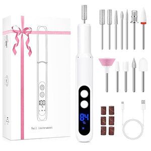 12 in 1 Electric Nail File Professional Manicure Pedicure Kit Cordless Nail Drill Kit Rechargeable Nail Drill 3 Speeds Hand Foot Care Tool for Nail Grind Trim Polish