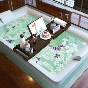 Bamboo Bathtub Tray for Luxury Bathroom Expandable Premium Bath Tray w/Soap Towel Book Holder Adjustable Bath Accessories for TubExtendable Tub Tray w/Wine Glass Cup Organizer 29.5-43.3 Espresso