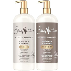 SheaMoisture Shampoo &amp Conditioner Moisture &amp Smooth for Wavy Curly Hair Strengthening &amp Frizz Control 34 Oz Ea