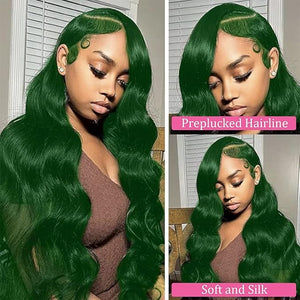 Colorful Bird 32 Inch Dark Green Lace Front Wigs Human Hair Body Wave 13x4 HD Lace Frontal Wig Pre Plucked with Baby Hair Green Wigs Glueless 150% Density