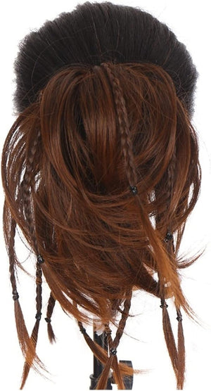 HIHELO Synthetic Straight Bun with Braids Extension Messy Bun Ponytail Hair Hoop Hair Accessories for Women Natural Wigs (Color : 04)