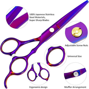 Professional Hair Cutting Scissors Sets Stainless Steel Barber Hairdressing Scissors Multifunctional Salon Thinning Scissors Straight Shears Tools Gifts for Mom Dad Friends (Purple)