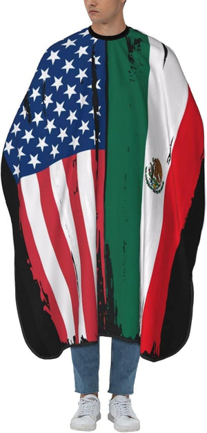 Usa Mexico Flag Salon Barber Cape For Men/Women - Professional Hairdressing Waterproof Hair Cutting Cape With Adjustable Snap Closure-Haircut Apron For Hair Stylist And Home Use-55''X66''