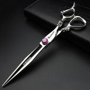 7 inch barber scissors, purple diamond barber scissors, suitable for barbers/families/individuals(7 Inch Flat-AA)