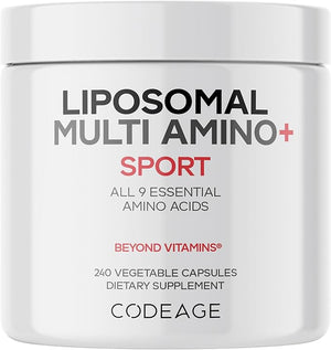 Codeage Multi Amino+ BCAA &amp EAA Supplement All 9 Essential Amino Acids Free-Form Branched-Chain Amino Acid Pills Sport Supplement Pre &amp Post Workout Liposomal Delivery Vegan 240 Capsule