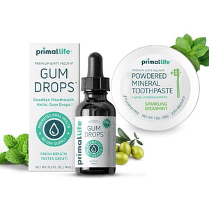 Primal: Life!!! Organics - Dirty Mouth Gum Serum, Natural Essential Oils, Promotes Good Breath, Gentle Mouthwash AND Dirty Mouth Toothpowder, Tooth Cleaning Powder, Spearmint, 1 oz + LuxProdX Sticker