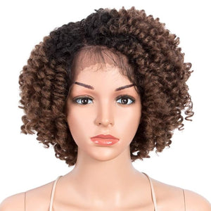 Style Icon 12 Afro Wigs Short Curly Wigs for Black Women Lace Front Side Part Synthetic Wigs Ombre Blonde Wig (12 Inch OT30)