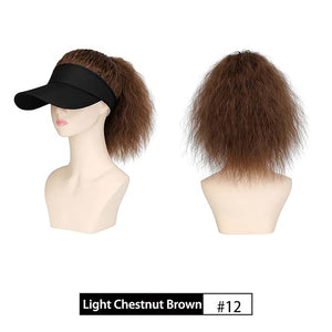 Hat Wig for Women Baseball Cap Wig with Curly Synthetic Hair Extensions Ponytail Cap wig Sun Hat with Hair