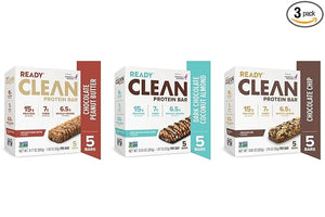 Generic Ready Clean Protein Bars Variety pack Chocolate Peanut Butter Chocolate Chip Dark Chocolate Coconut Almond 5 servings per case total 3 cases.