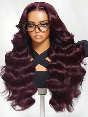 Beauty Forever Bye Bye Knots Black Cherry Loose Body Wave Glueless Wigs Human Hair Pre Plucked Pre Cut 7x5 Lace Front Drawstring Wig with Face Framing Layers Put on and Go Wig 180% Density 24inch