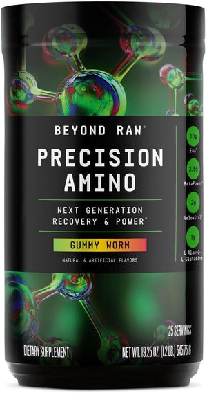 BEYOND RAW Precision Amino Recovery &amp Power Amino Acid Formula Fuel Muscles Enhance Hydration Gummy Worm 25 Servings