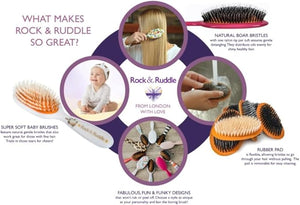 Rock &amp Ruddle Soft White Natural Boar Bristle Hairbrush for Babies and Young Children | Perfect for Fine Hair Detangling and Smoothing - Blue Ribbon