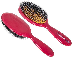 Rock &amp Ruddle Natural Mixed Boar Bristle Hair Brush for Women and Kids (Small/Travel Size 17.5cm) - Perfect for Wet or Dry Hair Detangling Smoothing Blowdrying - Made in UK - Red Shimmer Design