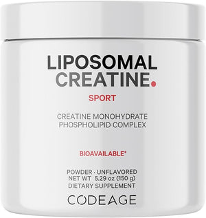Codeage Liposomal Creatine Powder Supplement Pure Creatine Monohydrate 5000mg Pre Workout &amp Post Workouts - Unflavored Creatine Micronized Creatine Powder - Creatinine for Sports - 30 Servings