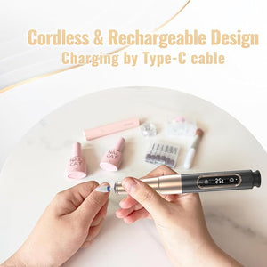 Nail Drill Cordless Electric Nail File 12 in 1 with LED Display Nail Drill Machine Professional Portable Rechargeable E File for Gel Acrylic Manicure Pedicure Set with 5 Speeds Black